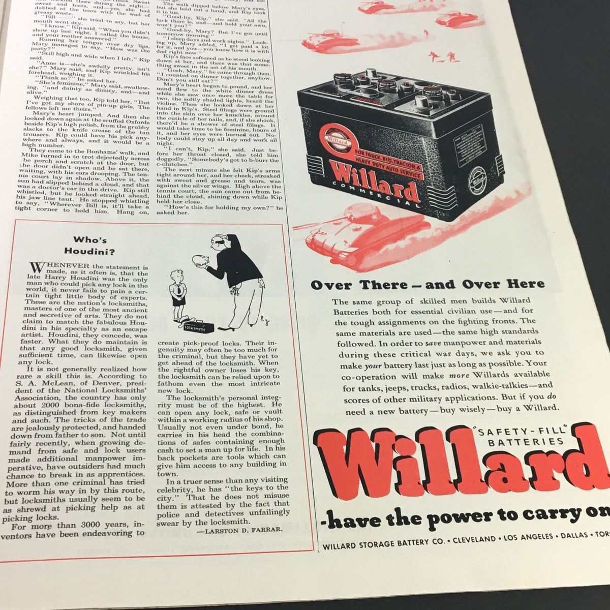 VTG The Saturday Evening Post November 6 1943 presents the article 'Who's Houdini?' along with a depiction of a locksmith and a child, describing tricks and techniques of picking locks.
