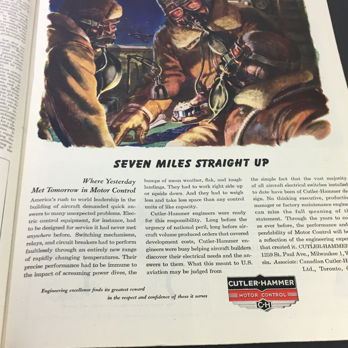 VTG The Saturday Evening Post November 6 1943 showcases 'Seven Miles Straight Up,' an article discussing advancements in aircraft motor control, with engineers working on electrical equipment.