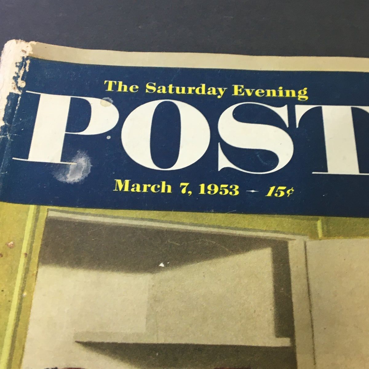 Close-up of the title section of The Saturday Evening Post dated March 7, 1953, highlighting the magazine's logo and price.