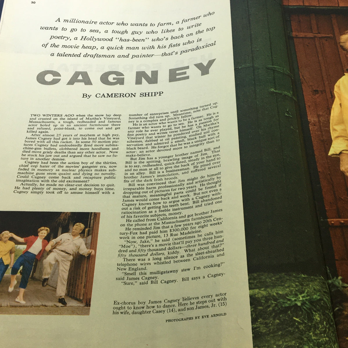 Feature article titled 'Cagney' in Collier's Magazine October 28, 1955, detailing the life of actor James Cagney with accompanying images.