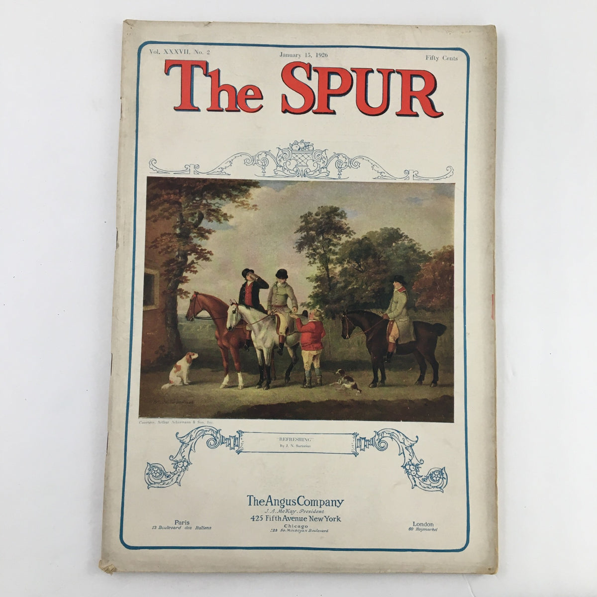 The Spur Magazine, January 15, 1926: Featuring 'Refreshing' artwork by J. N. Sartorius on the cover