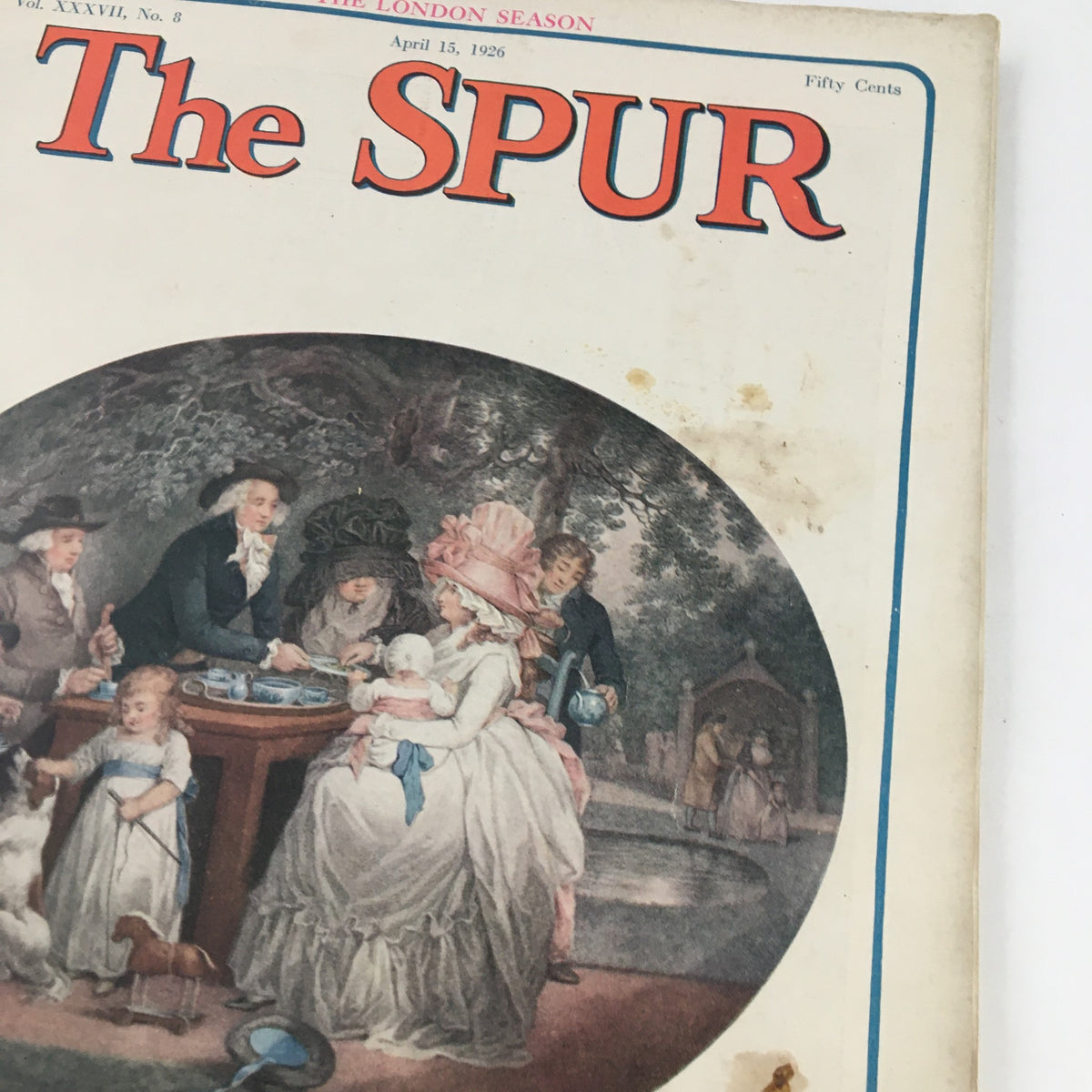 Cover image of VTG The Spur Magazine dated April 15, 1926, featuring vintage artwork depicting a social gathering with elegantly dressed characters, including the Duchess De Richelieu. Ideal for collectors and enthusiasts of historical magazines.