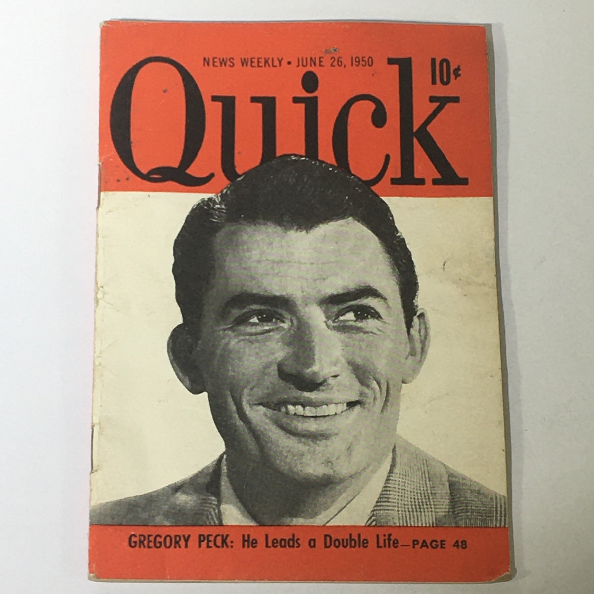 VTG Quick News Weekly June 26 1950 Vol 2 #26 cover featuring Gregory Peck, showcasing classic Hollywood appeal with a nostalgic design.