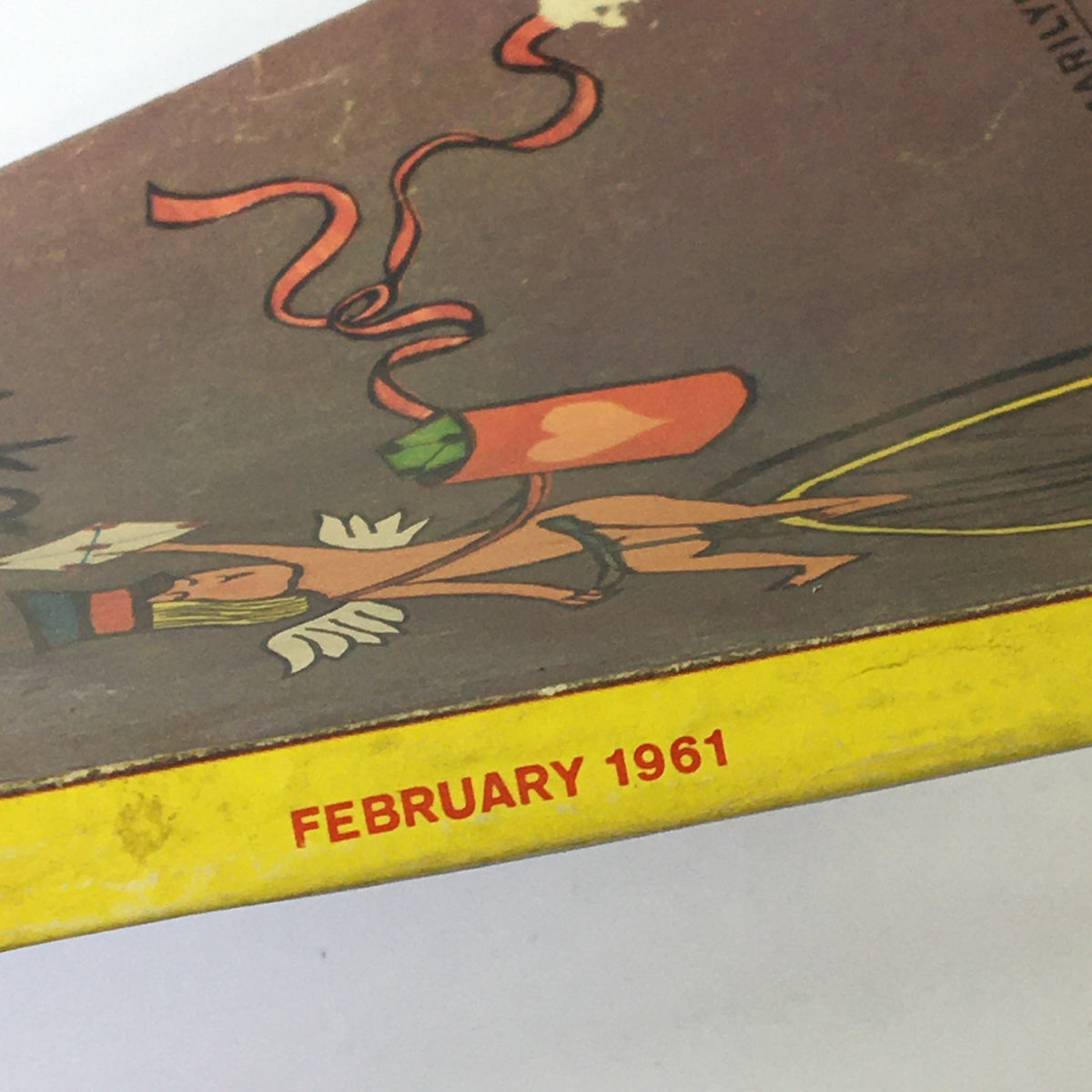 Side view of VTG Coronet Magazine February 1961 featuring Marilyn Monroe showing the publication date and graphical elements from the cover.