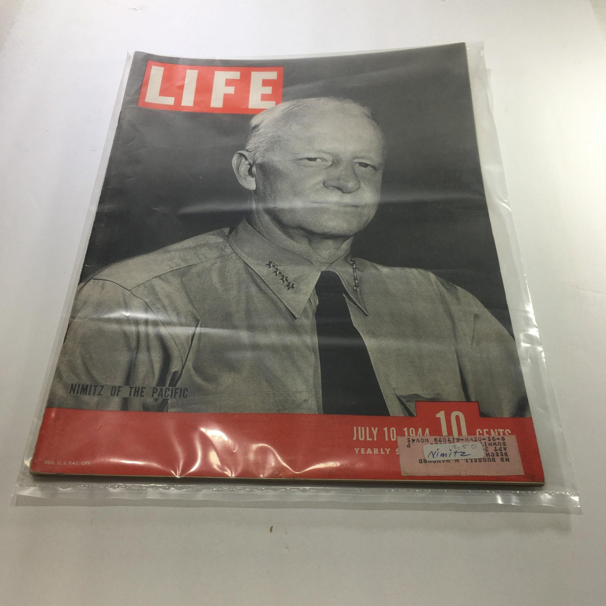 Cover of Life Magazine dated July 10, 1944, featuring Admiral Chester W. Nimitz, highlighting his role in the Pacific Theater during World War II.