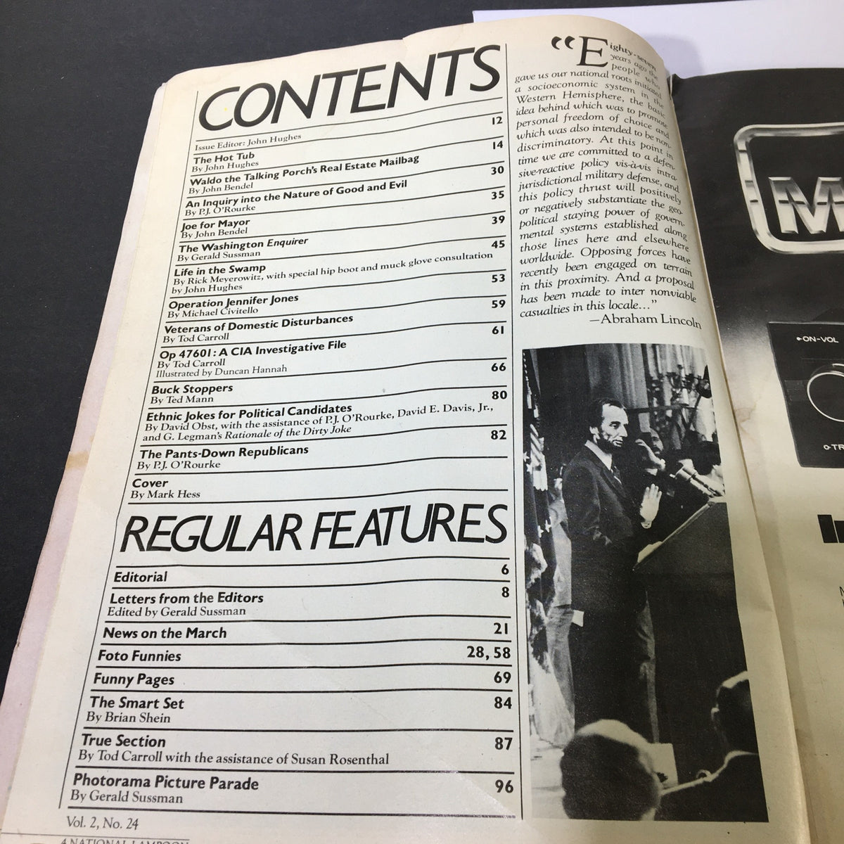 Table of contents from the Vintage National Lampoon July 1980 magazine highlighting various articles and features.