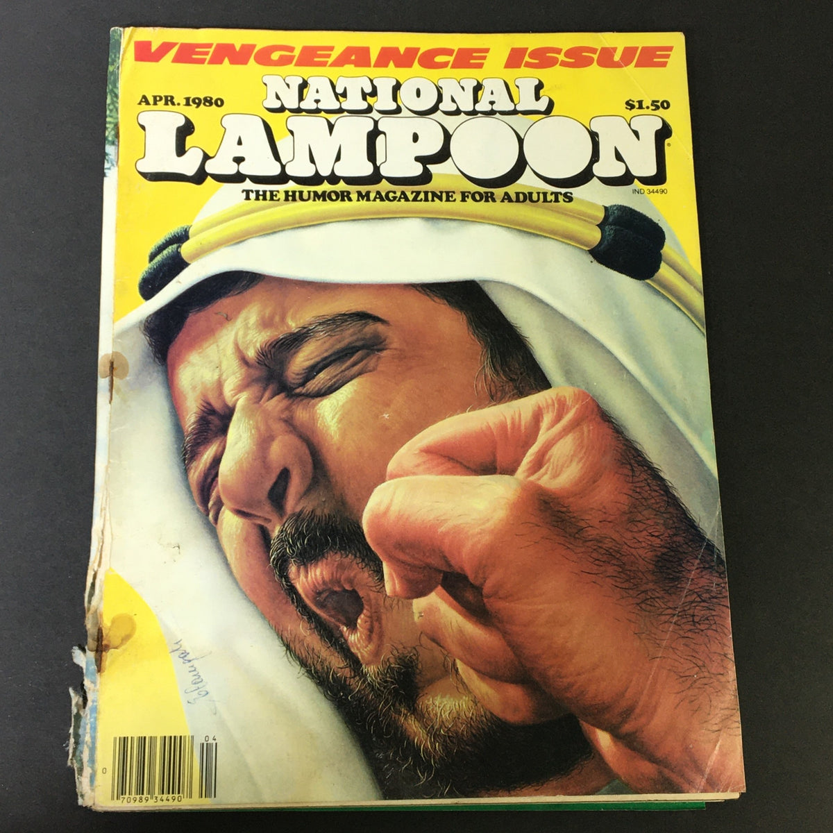 National Lampoon Magazine April 1980 Vengeance Issue featuring the bold 'Boy's Wrath' cover art, showcasing a man's expressive face, ideal for collectors of classic comedy publications.
