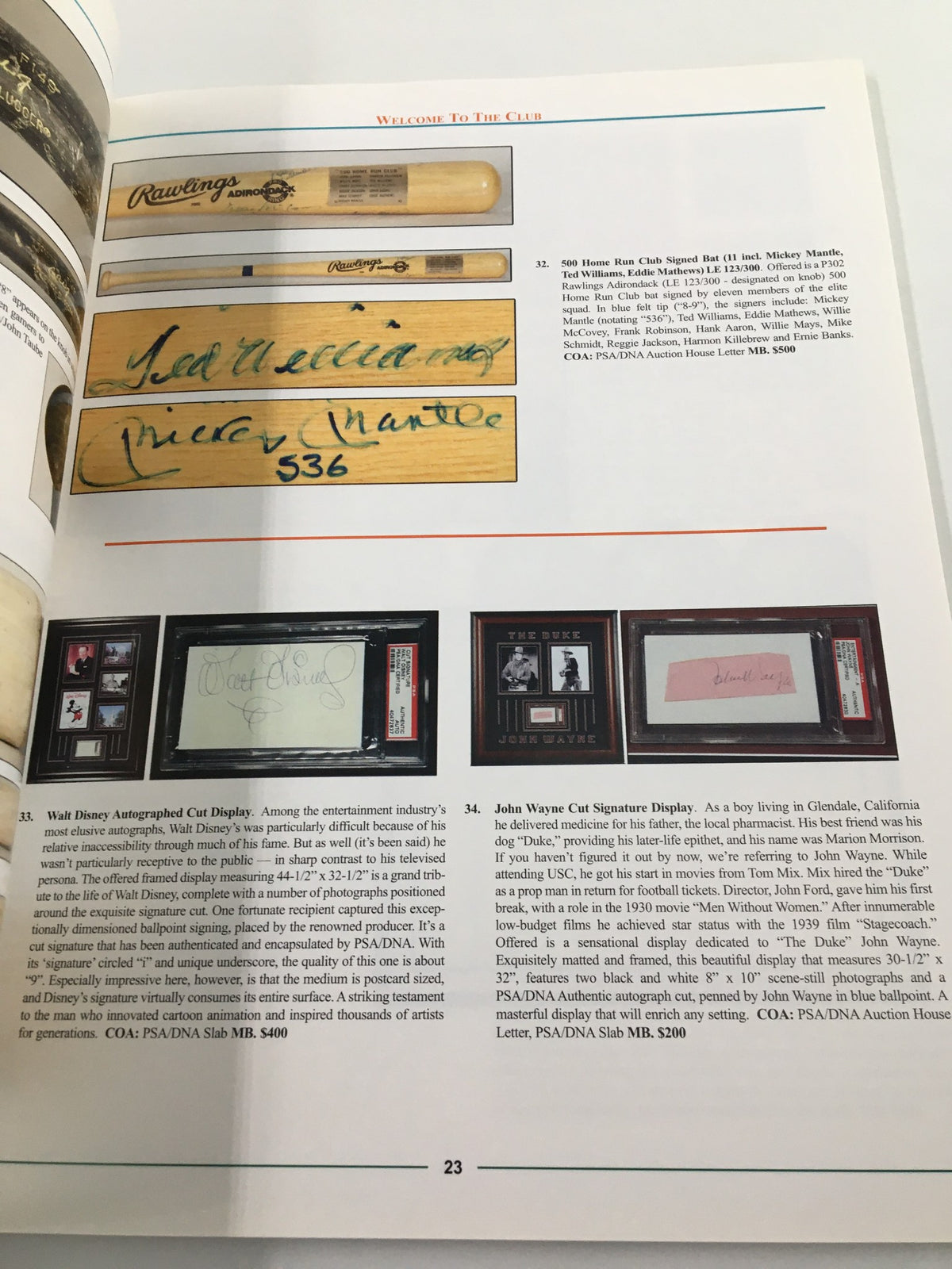 Page from the American Memorabilia Magazine March 2007 featuring an autographed baseball bat display signed by Walt Disney and other memorabilia highlights, showcasing unique collectibles.