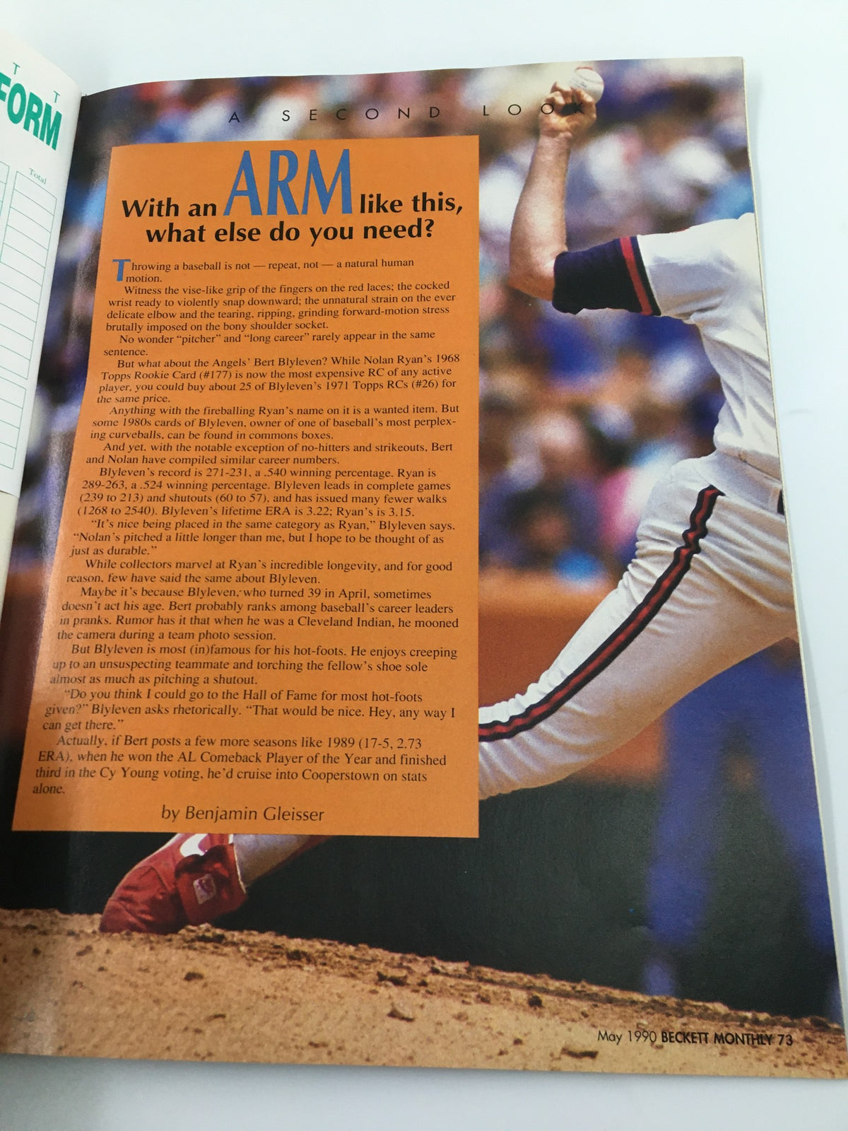 Beckett Baseball Card Monthly May 1990 Don Mattingly Cover No Label VG - Article titled 'With an ARM like this, what else do you need?' discussing pitchers in baseball.