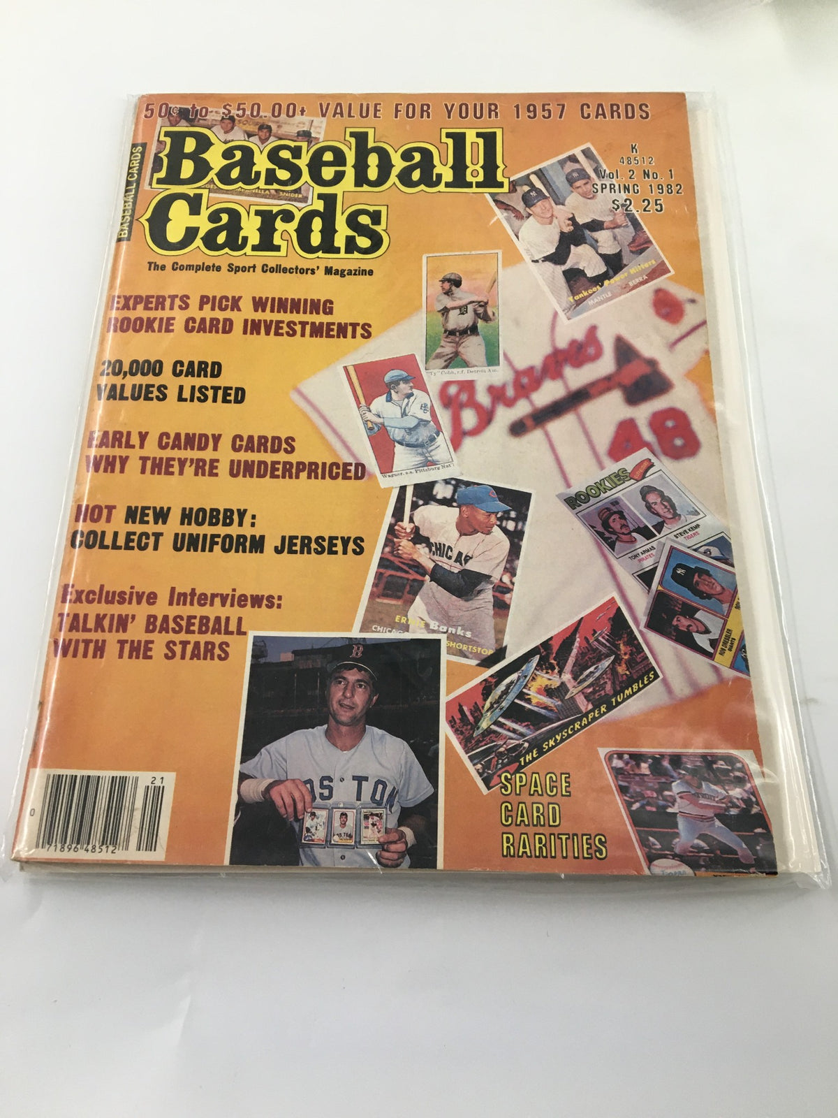 Cover of VTG Baseball Cards Magazine Spring 1982 showcasing expert insights on card values and interviews with famous baseball players.
