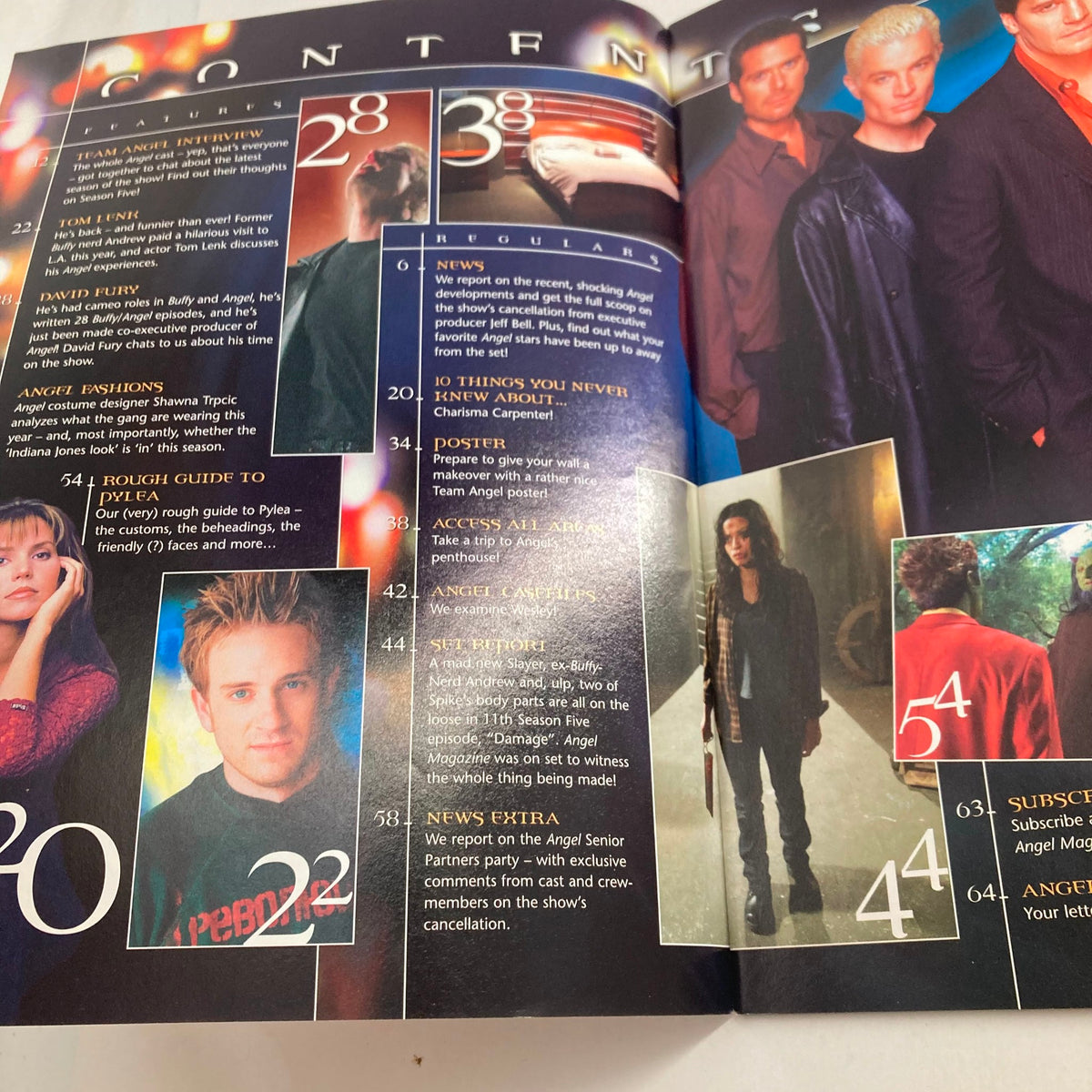 Angel Magazine May 2004 Issue #4 contents page showcasing articles, interviews, and behind-the-scenes content related to the TV show 'Angel'.