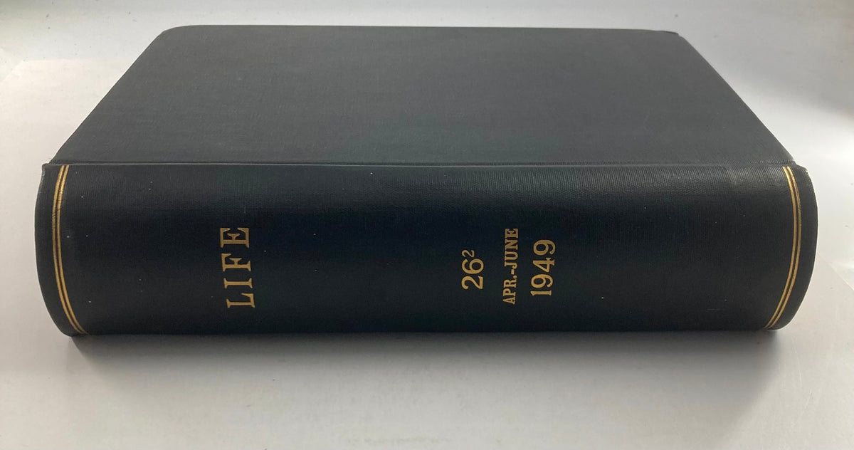 VTG 1949 Bound Life Magazine featuring a classic hardcover with title 'LIFE' and publication dates April to June 1949.