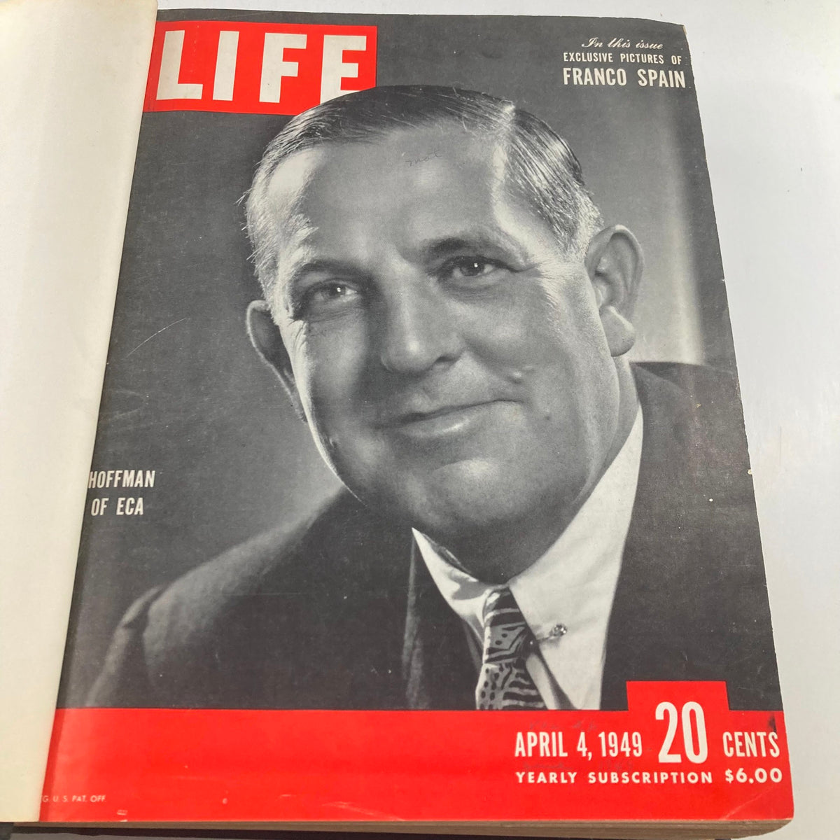 VTG 1949 Bound Life Magazine cover from April 4, 1949, featuring Paul Hoffman of ECA.