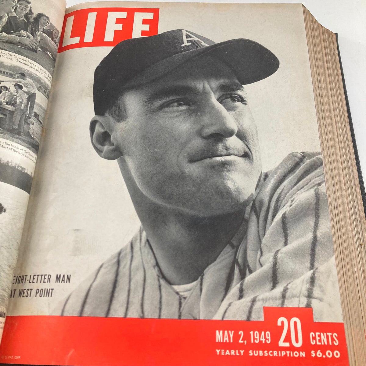 Cover of VTG 1949 Bound Life Magazine from May 2, 1949, featuring an athlete with the headline 'Eight-Letter Man at West Point.'