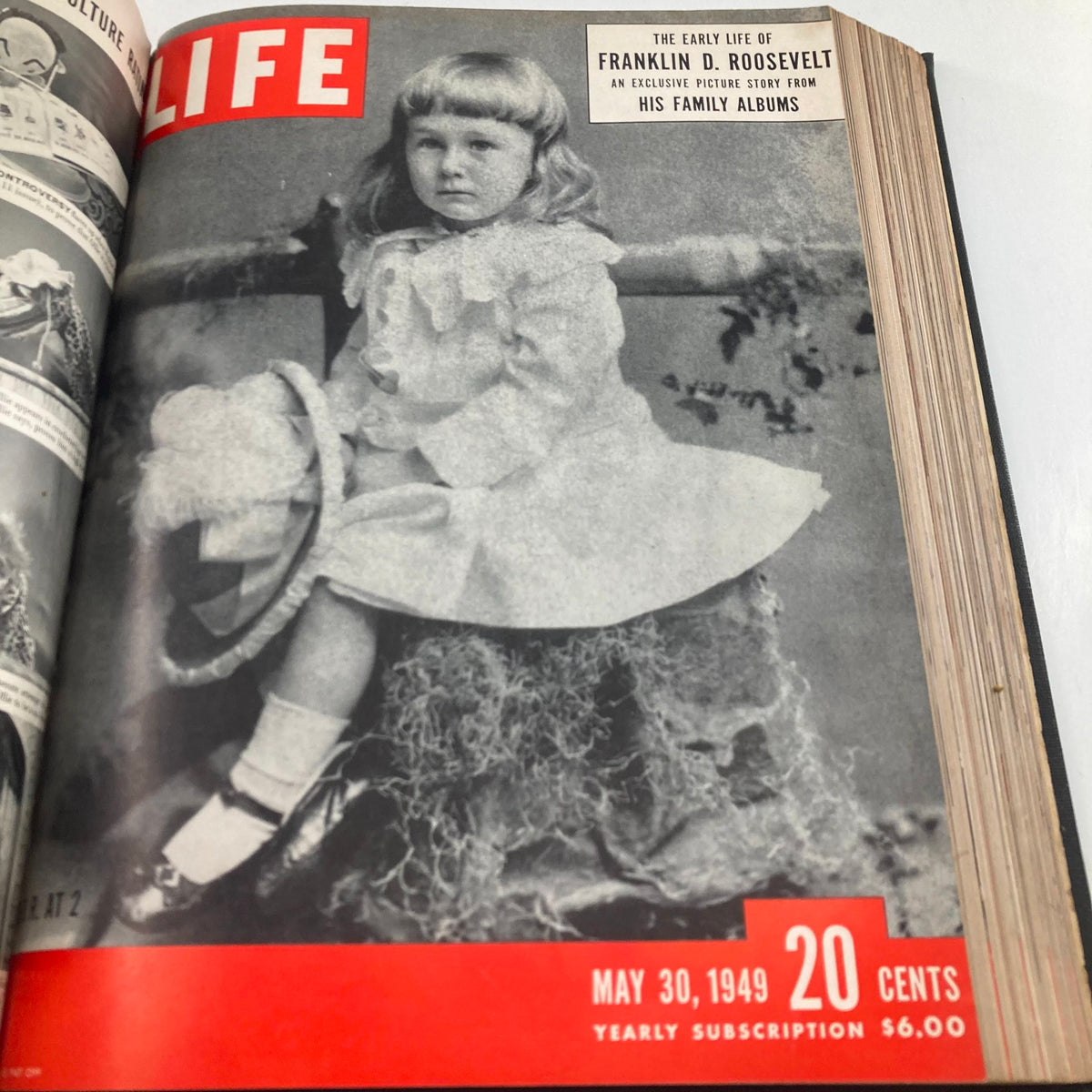 Cover of VTG 1949 Bound Life Magazine from May 30, 1949, showcasing a young girl reminiscent of Franklin D. Roosevelt's early family life.