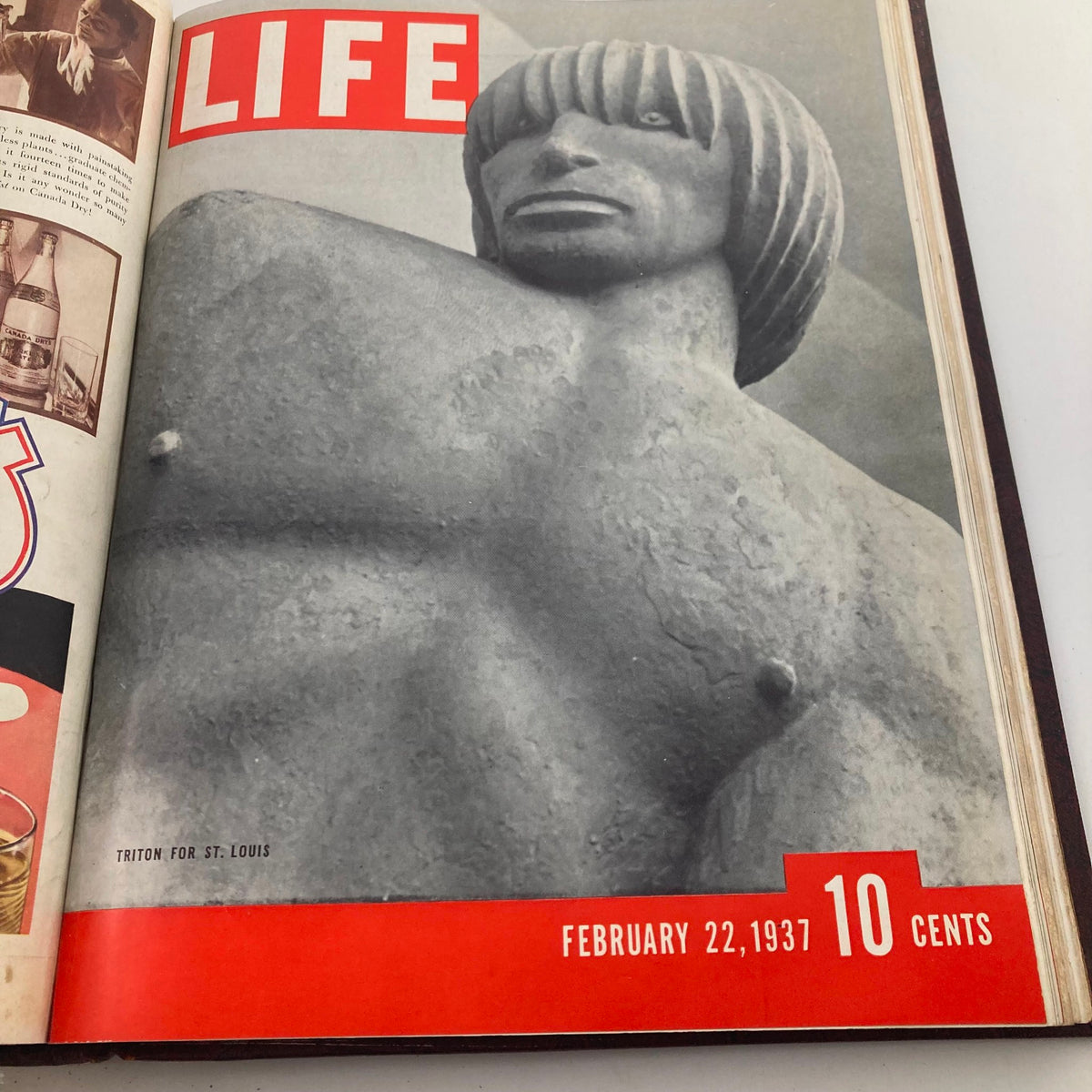 VTG 1936 1937 First Issue Bound Life Magazine cover with the Triton statue for St. Louis, dated February 22, 1937.