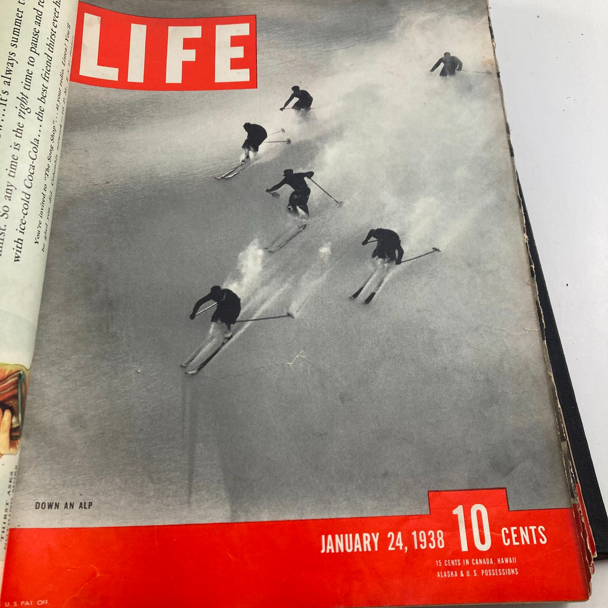 VTG 1938 Bound Life Magazine Cover highlighting alpine skiing on January 24, 1938.