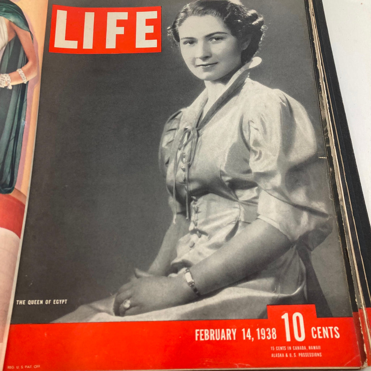 VTG 1938 Bound Life Magazine cover featuring the Queen of Egypt, February 14, 1938 issue.