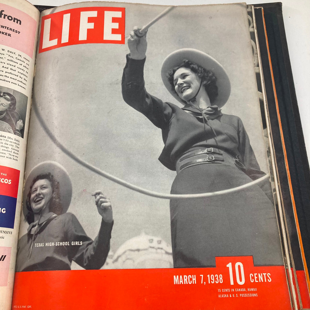 VTG 1938 Bound Life Magazine cover highlighting Texas high school girls, March 7, 1938 issue.