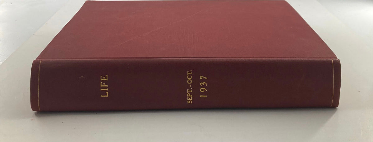 VTG 1937 Bound Life Magazine, spine view showing title 'LIFE SEPT.-OCT. 1937', a vintage collectible periodical.