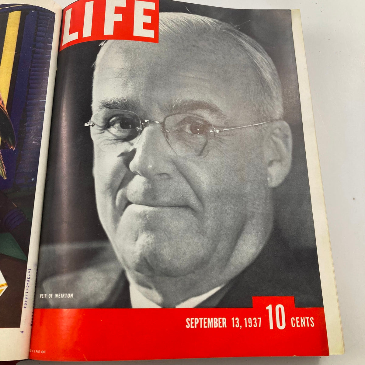 Cover of VTG 1937 Bound Life Magazine from September 13, 1937, featuring Steel Baron Weir of Weirton, highlighting vintage journalism.