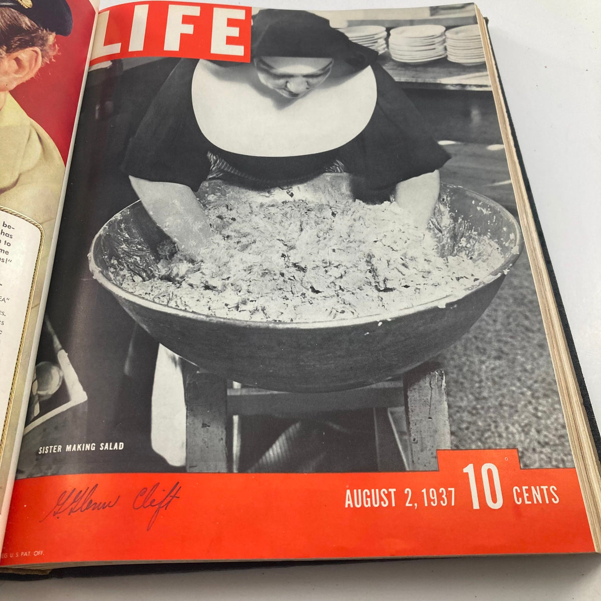 Cover of VTG 1937 Bound Life Magazine August 2 showing a nun making salad, showcasing communal traditions in the 1930s.