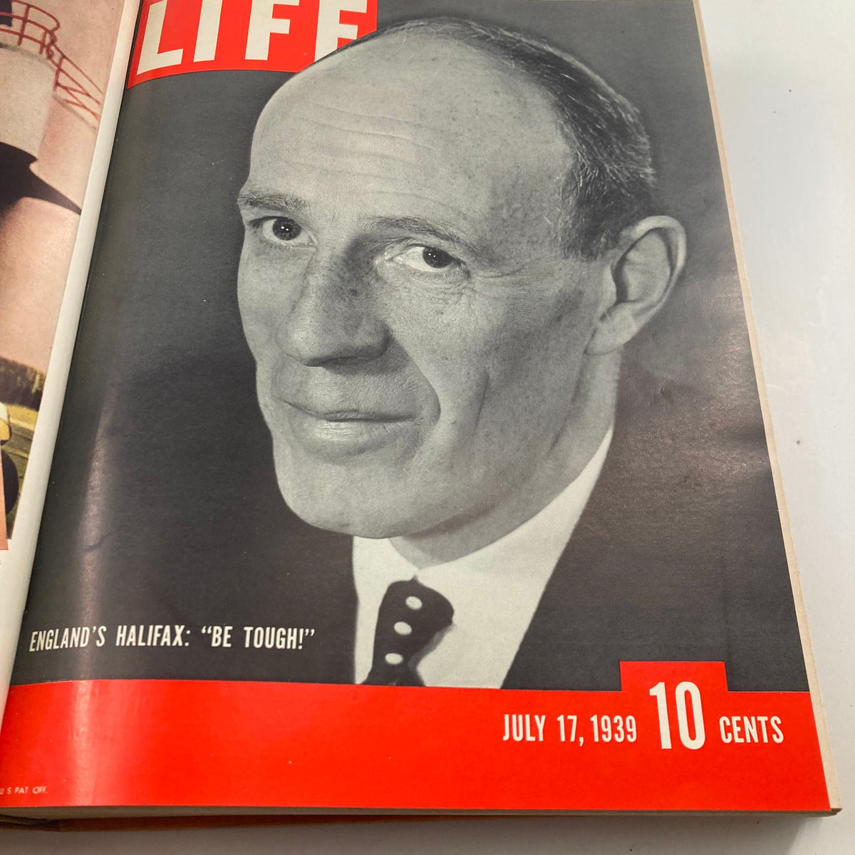 Cover of Vintage 1939 Bound Life Magazine showcasing England's Halifax with the headline 'Be Tough!', July 17, 1939 issue.