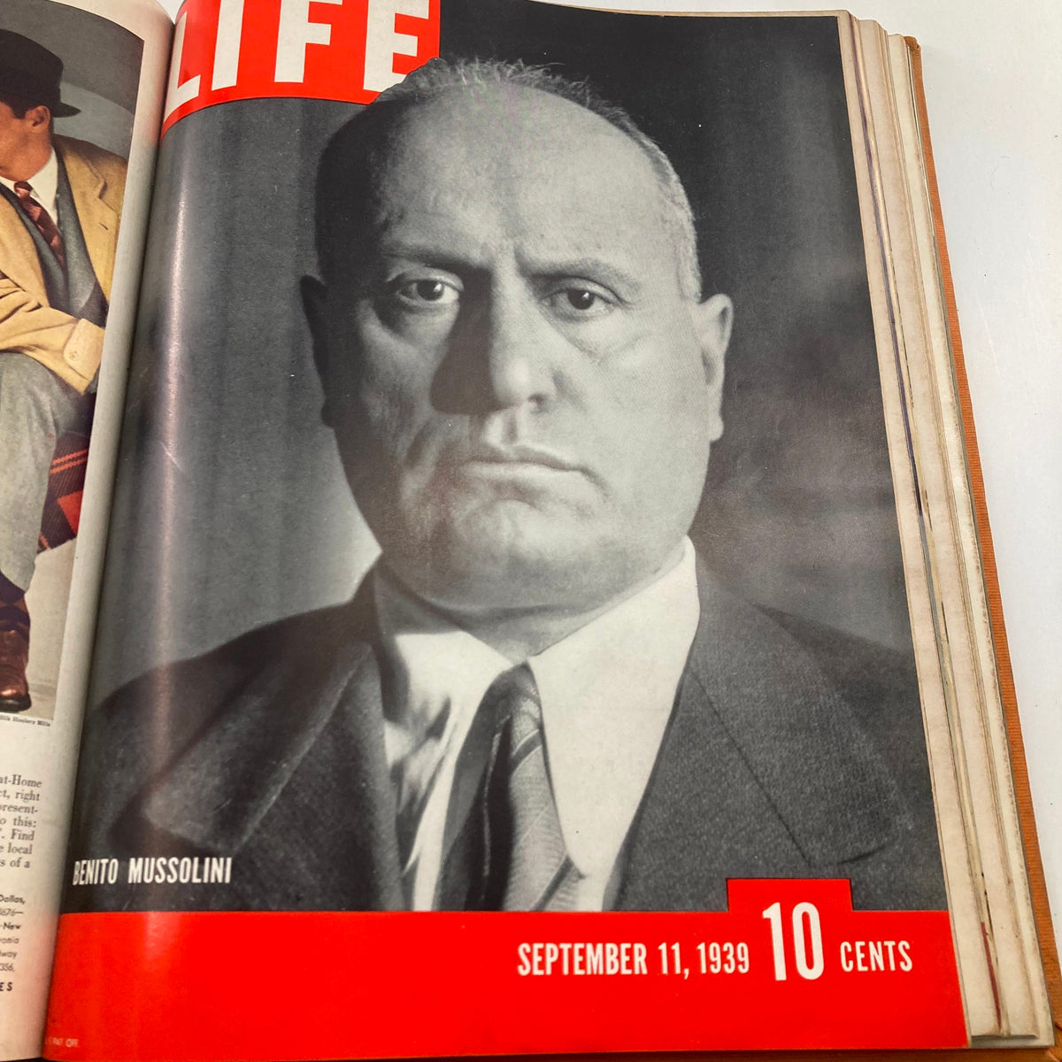 Vintage 1939 Bound Life Magazine - July to September featuring a portrait of Benito Mussolini on the cover from September 11, 1939.