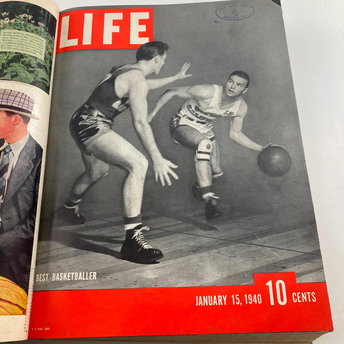 LIFE Magazine January 15, 1940 cover featuring basketball players, part of the VTG 1940 Bound Life Magazine collection, showcasing American culture.