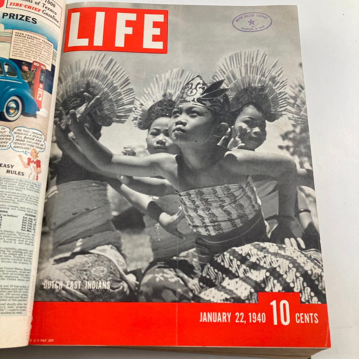 LIFE Magazine January 22, 1940 cover featuring Dutch East Indians dancers, included in the VTG 1940 Bound Life Magazine collection.