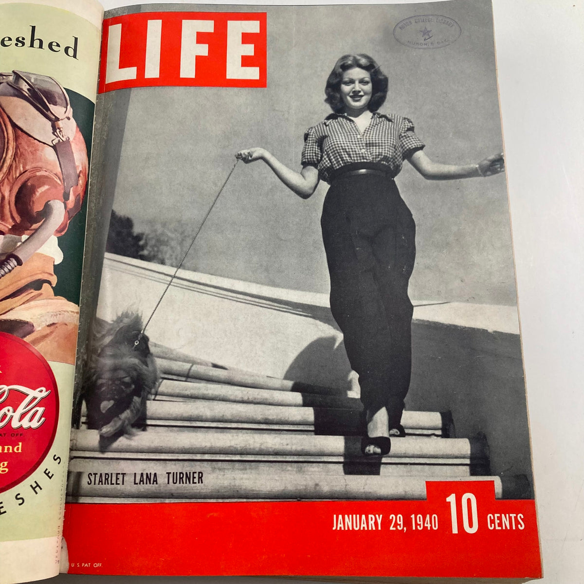 LIFE Magazine January 29, 1940 cover featuring actress Lana Turner, part of the VTG 1940 Bound Life Magazine collection, highlighting iconic figures.