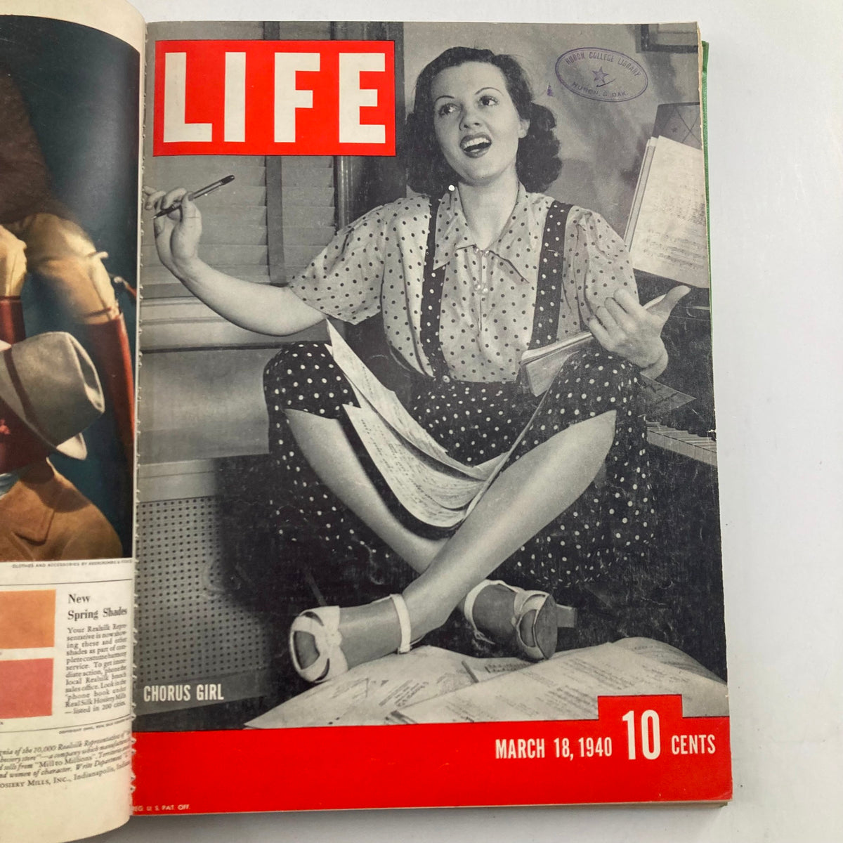 Vintage LIFE Magazine cover from March 18, 1940, showcasing a chorus girl with a polka dot dress, part of the VTG 1940 Bound LIFE Magazine collection.