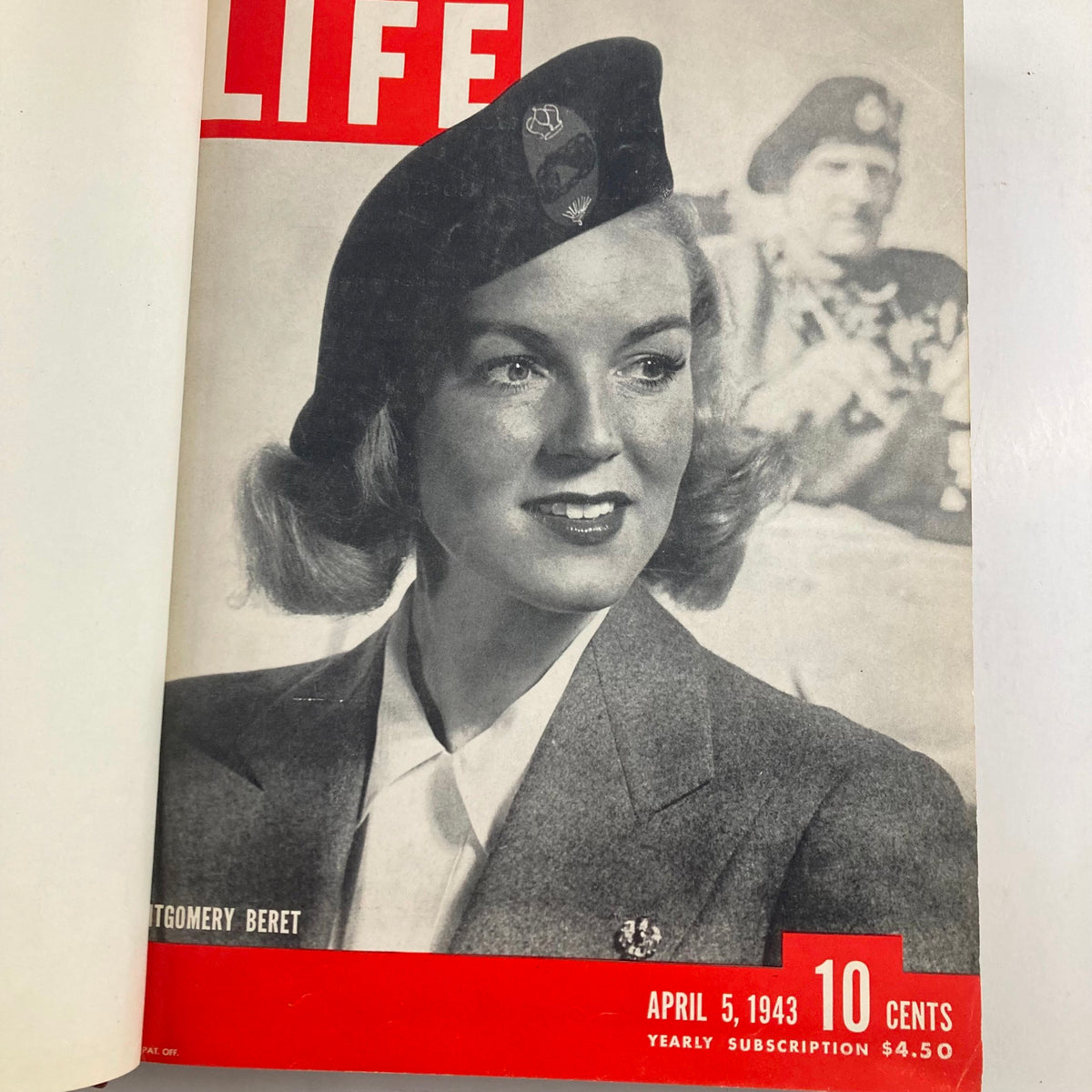 VTG 1943 Bound Life Magazine April - June featuring the cover of the April 5, 1943 issue highlighting a woman in a Montgomery beret.