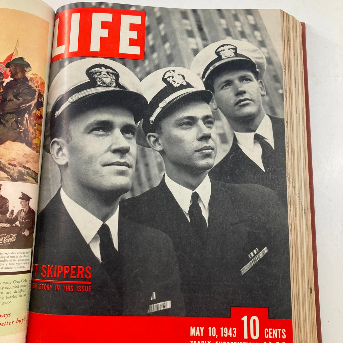 Cover of the VTG 1943 Bound Life Magazine featuring naval officers on May 10, 1943, capturing the spirit of military service during WWII.