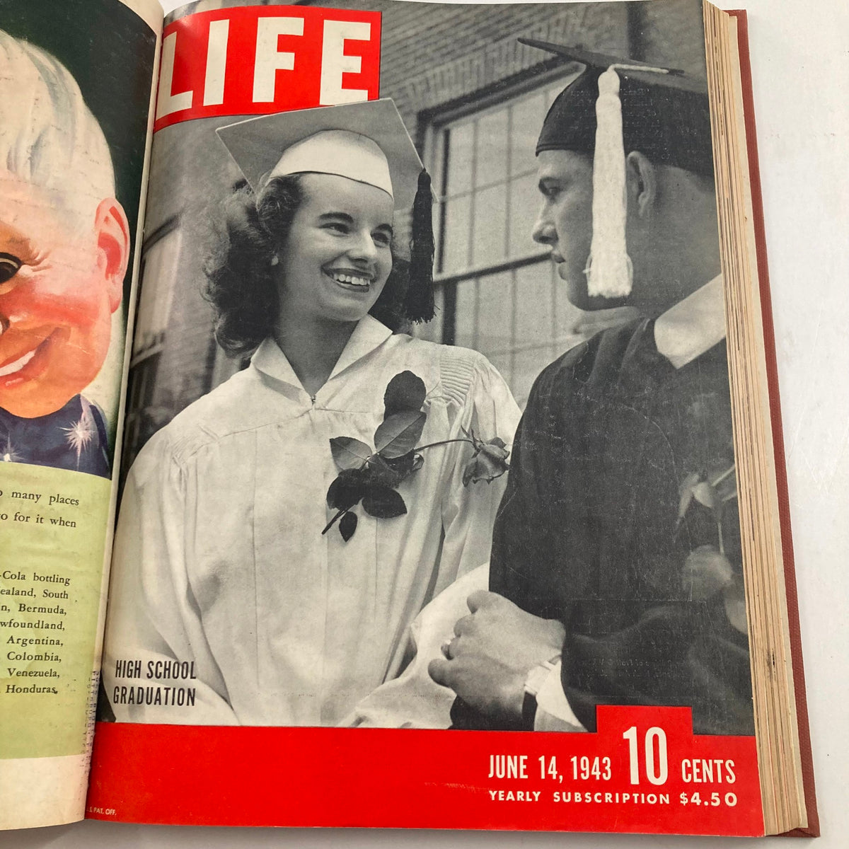 Vintage 1943 Bound Life Magazine Collection highlighting high school graduation on the cover of the June 14, 1943 issue.