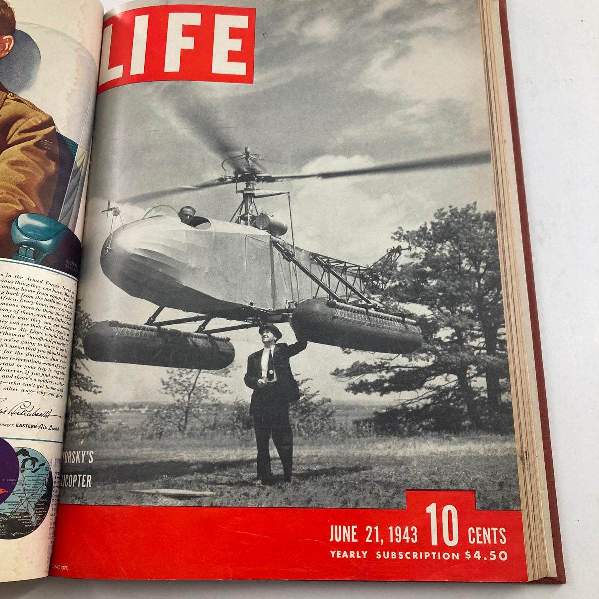 Vintage 1943 Bound Life Magazine Collection with a cover feature on Sikorsky Helicopter technology from June 21, 1943.