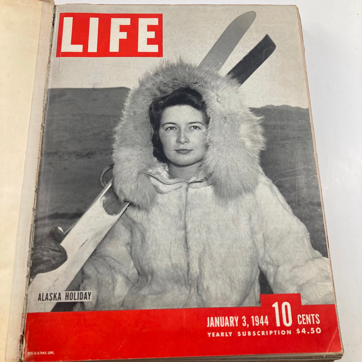 VTG 1944 Bound Life Magazine January - February Complete Weekly Issue - Cover of the January 3, 1944 issue featuring a woman in winter attire for the Alaska Holiday.
