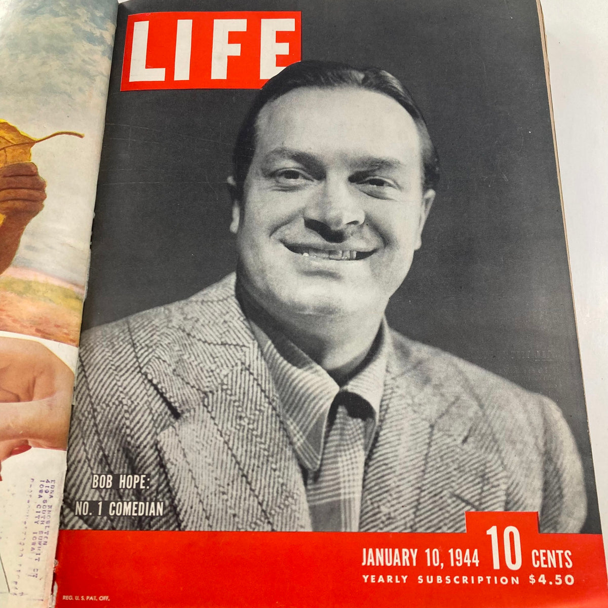 VTG 1944 Bound Life Magazine January - February Complete Weekly Issue - Cover of the January 10, 1944 issue featuring comedian Bob Hope, labeled as No. 1 Comedian.