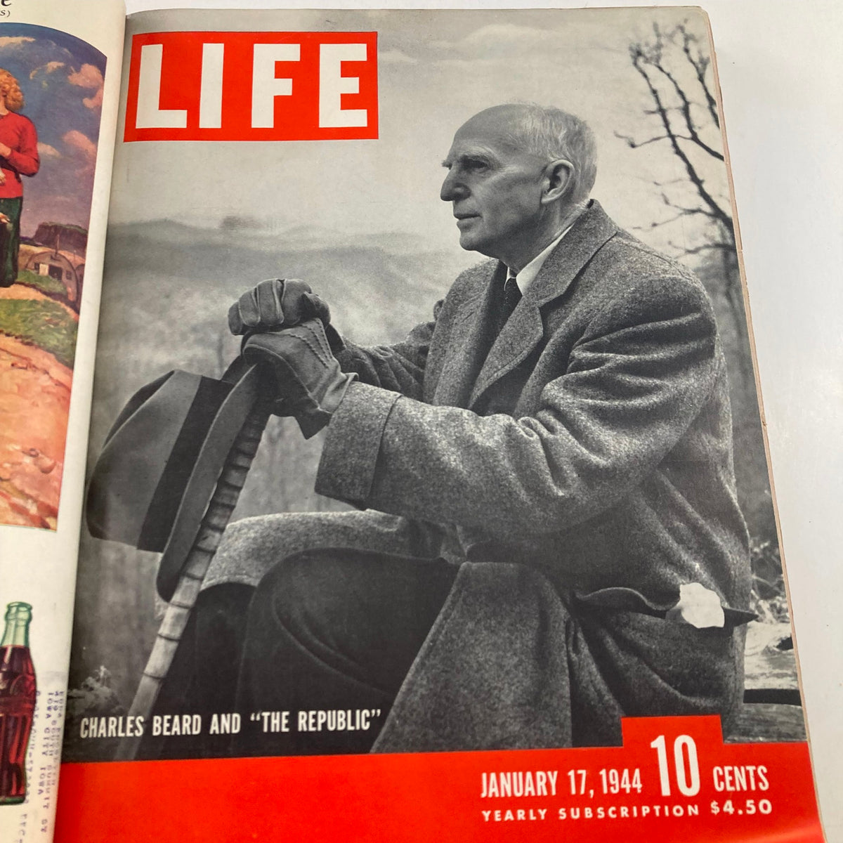 Cover of VTG 1944 Bound Life Magazine featuring Charles Beard and 'The Republic' dated January 17, 1944.