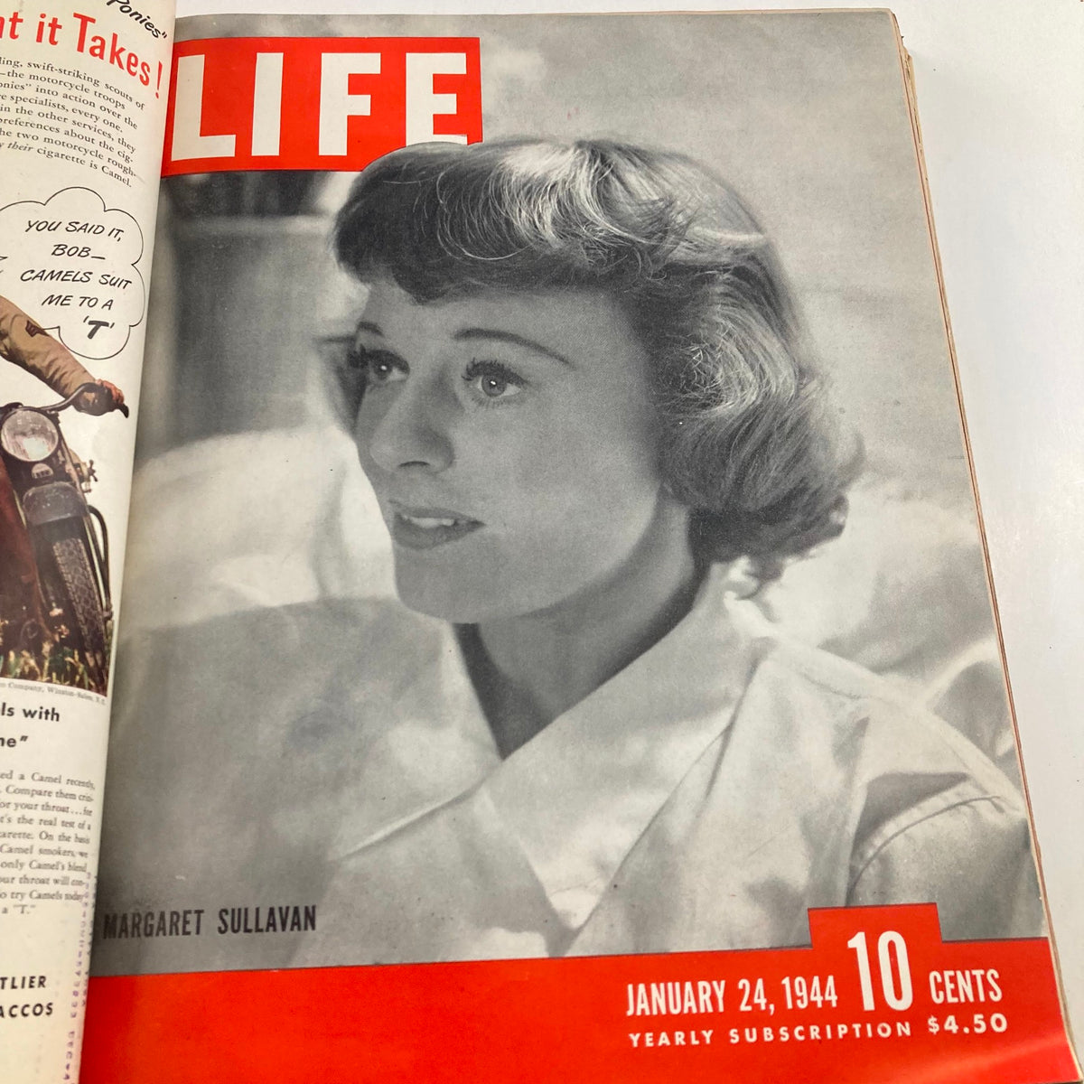 Cover of VTG 1944 Bound Life Magazine showcasing actress Margaret Sullivan dated January 24, 1944.
