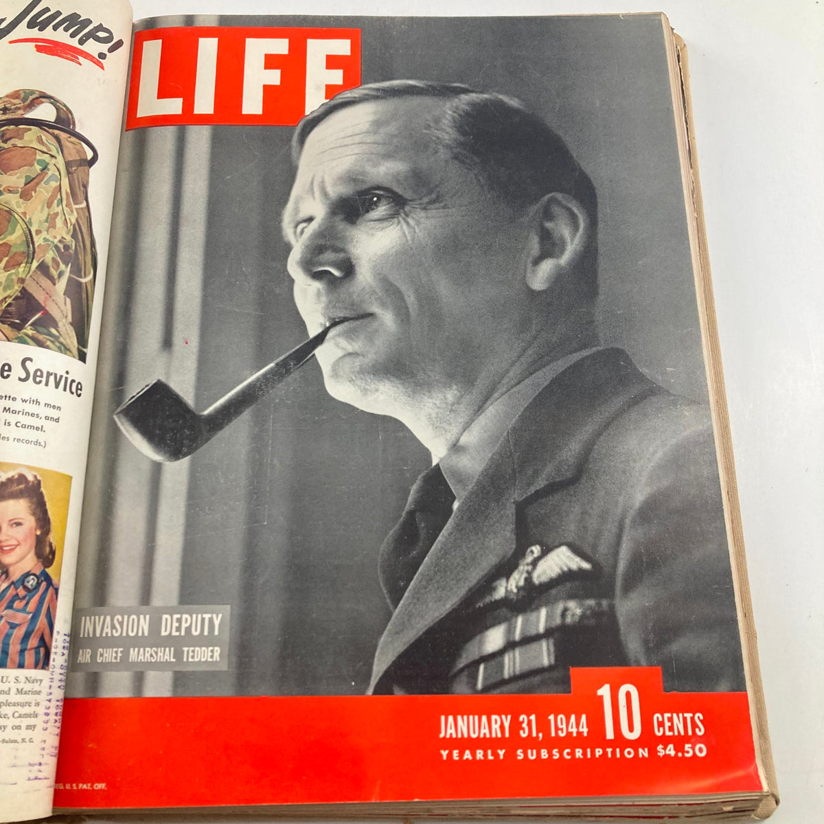 Cover of VTG 1944 Bound Life Magazine highlighting Air Chief Marshal Tedder, dated January 31, 1944.