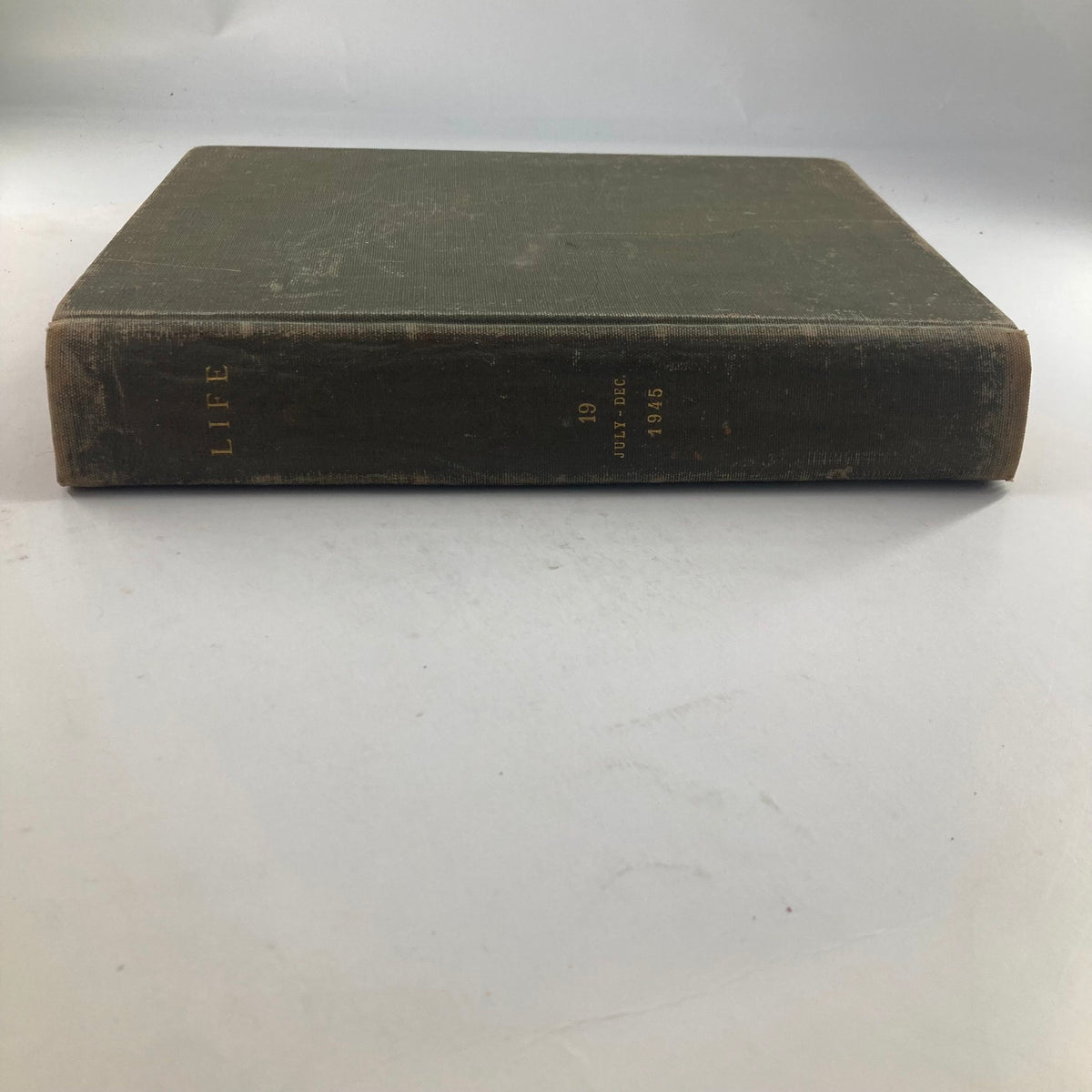 Spine view of VTG 1945 Bound Life Magazine displaying the title and publication date, July to December 1945.