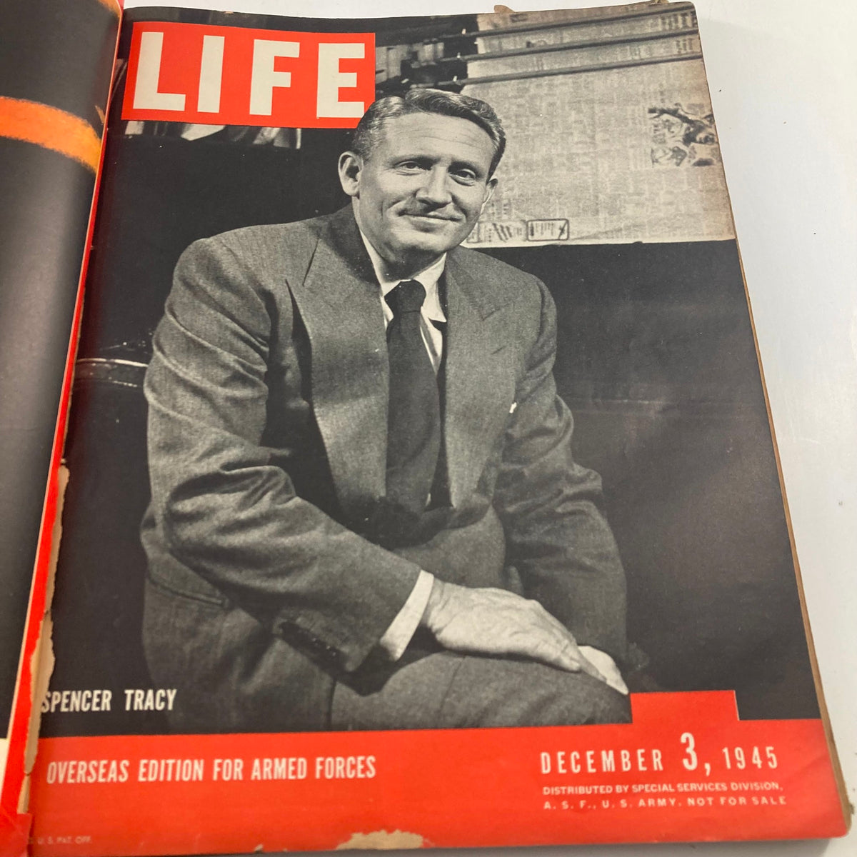 Cover of VTG 1945 Bound Life Magazine featuring actor Spencer Tracy, dated December 3, 1945, reflecting the style and culture of the post-war era.