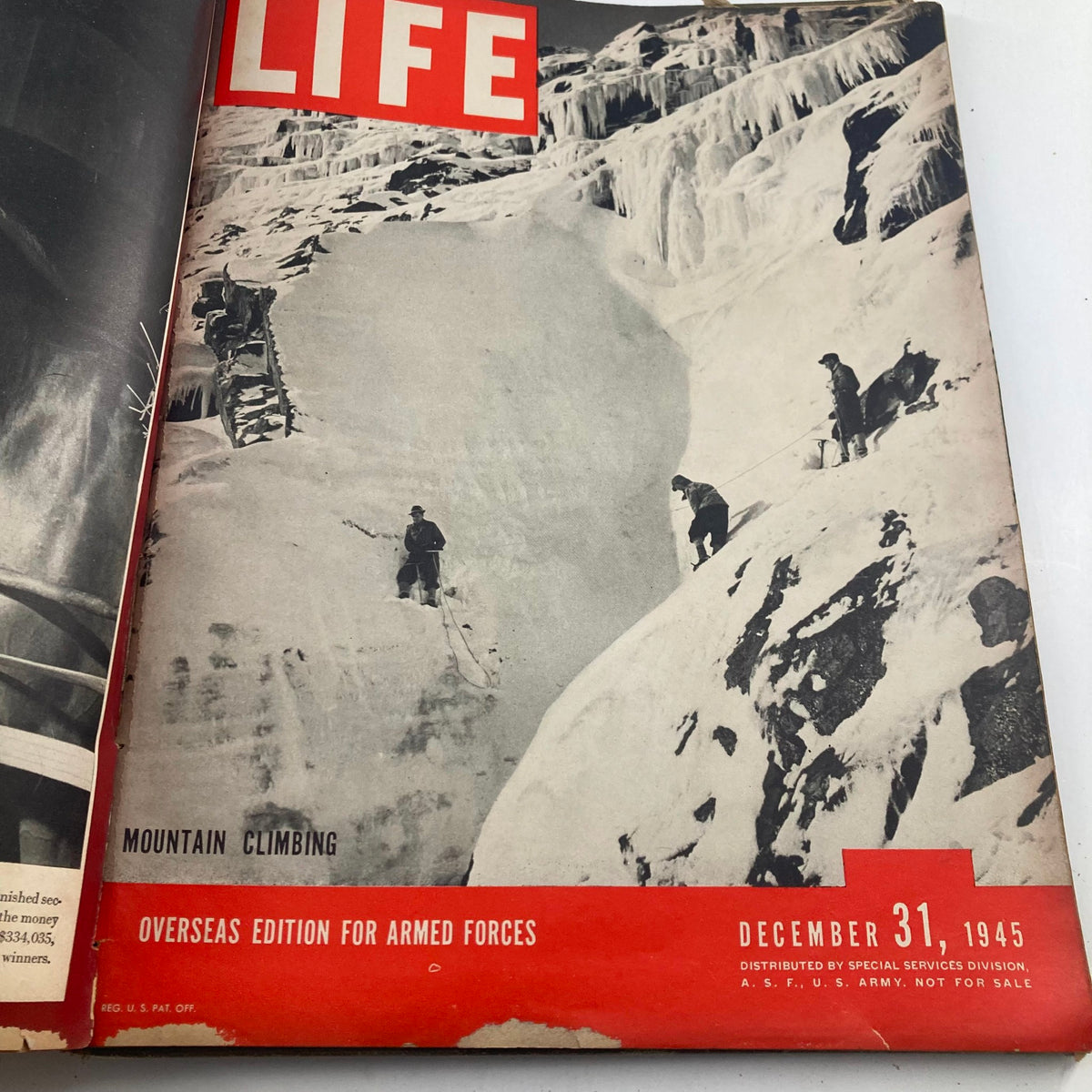 Cover of the VTG 1945 Bound Life Magazine December 31, 1945 issue featuring a mountain climbing scene, showcasing historical imagery related to American culture post-World War II.