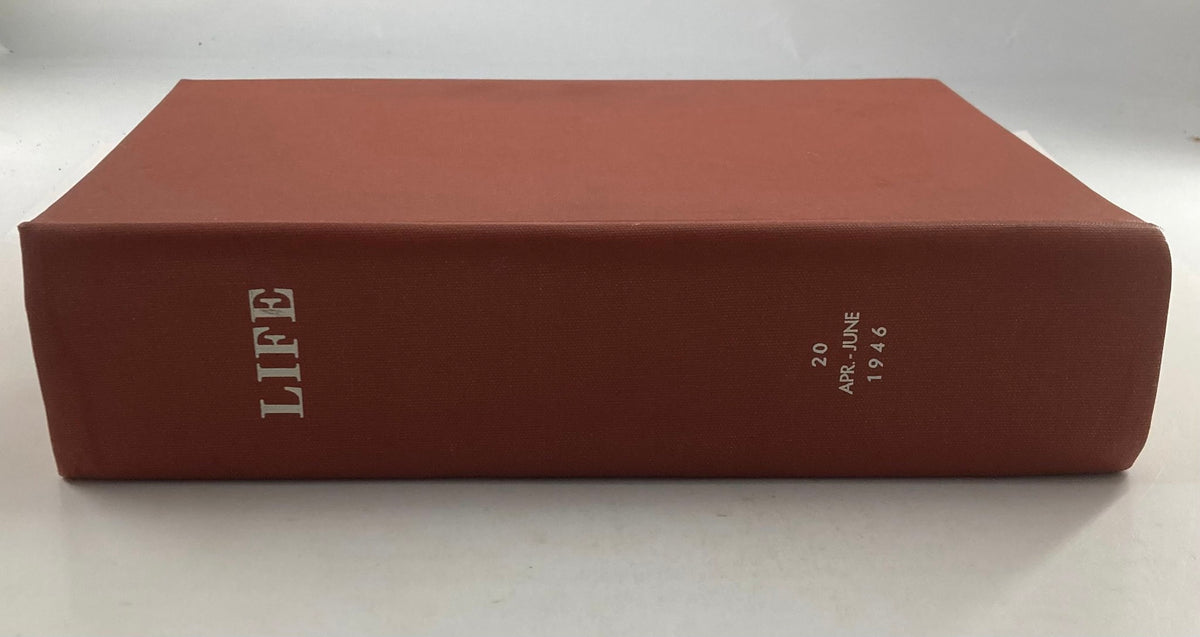 Spine view of VTG 1946 Bound Life Magazine titled 'LIFE' with dates April to June 1946.