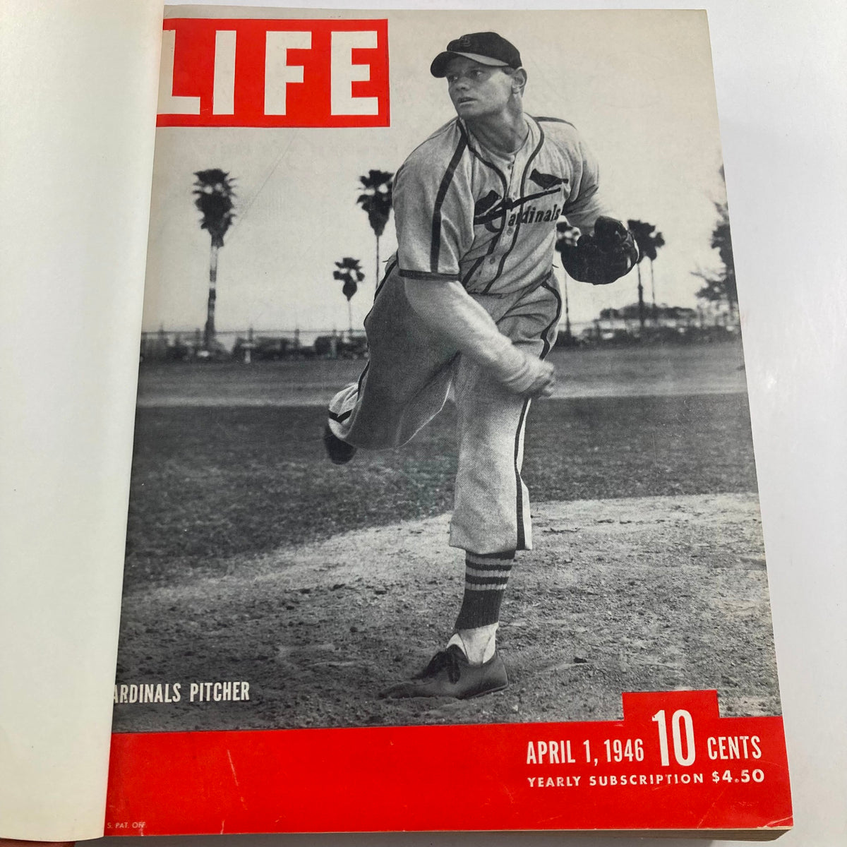 Front cover of VTG 1946 Bound Life Magazine featuring a St. Louis Cardinals pitcher from April 1, 1946.