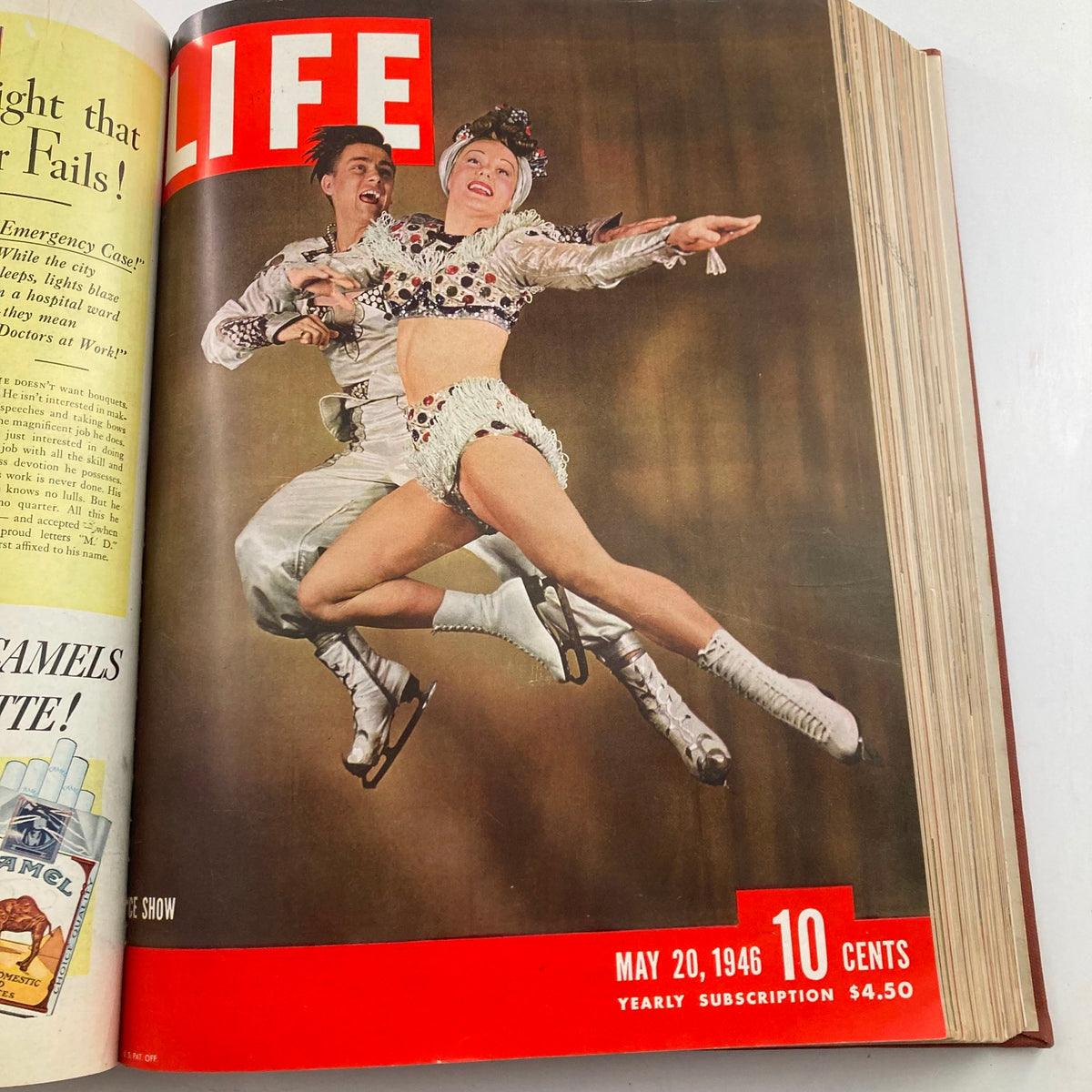 Cover of VTG 1946 Bound Life Magazine with a vibrant ice skating performance, dated May 20, 1946.