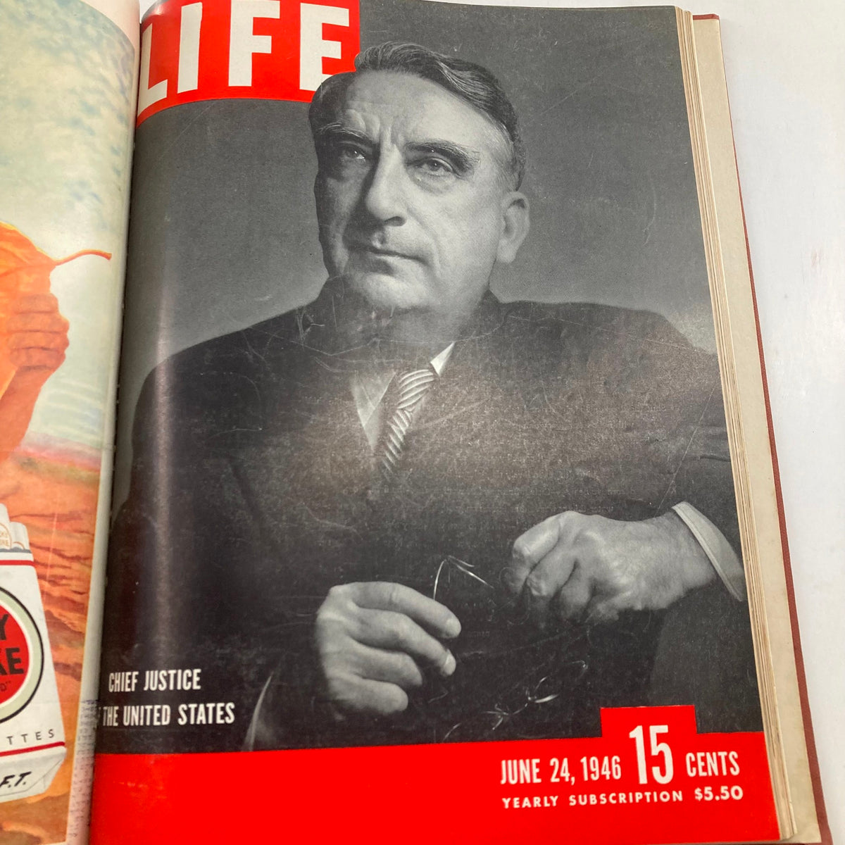 VTG 1946 Bound Life Magazine cover featuring Chief Justice Vinson, dated June 24, reflecting significant political figures of the era.