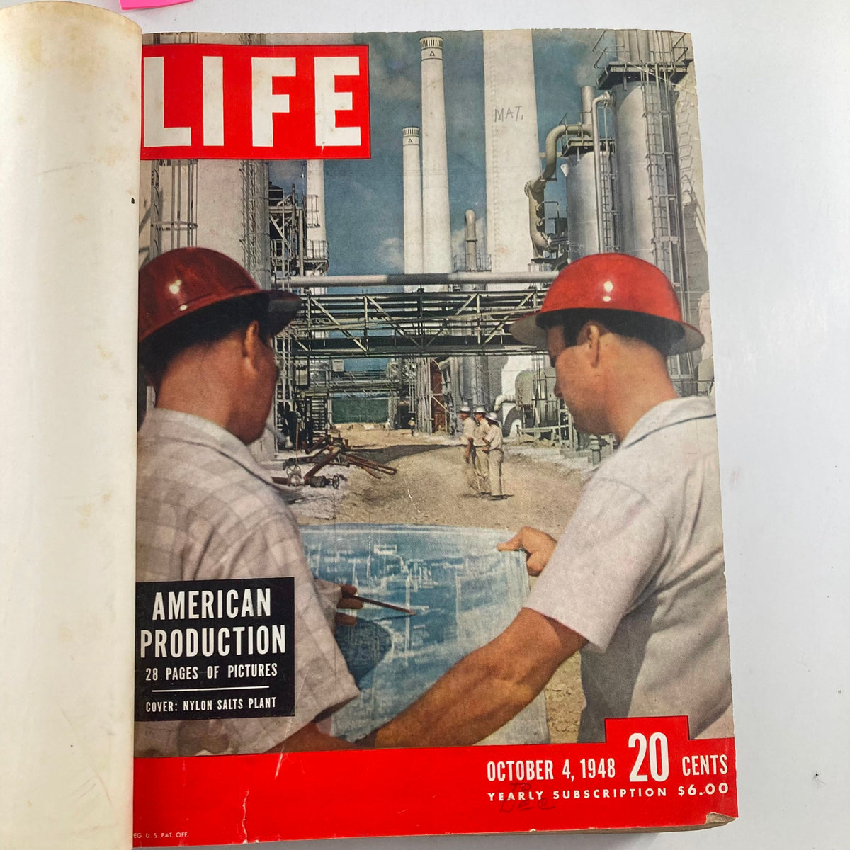VTG 1948 Bound Life Magazine cover featuring American Production and workers at a plant, dated October 4, 1948.