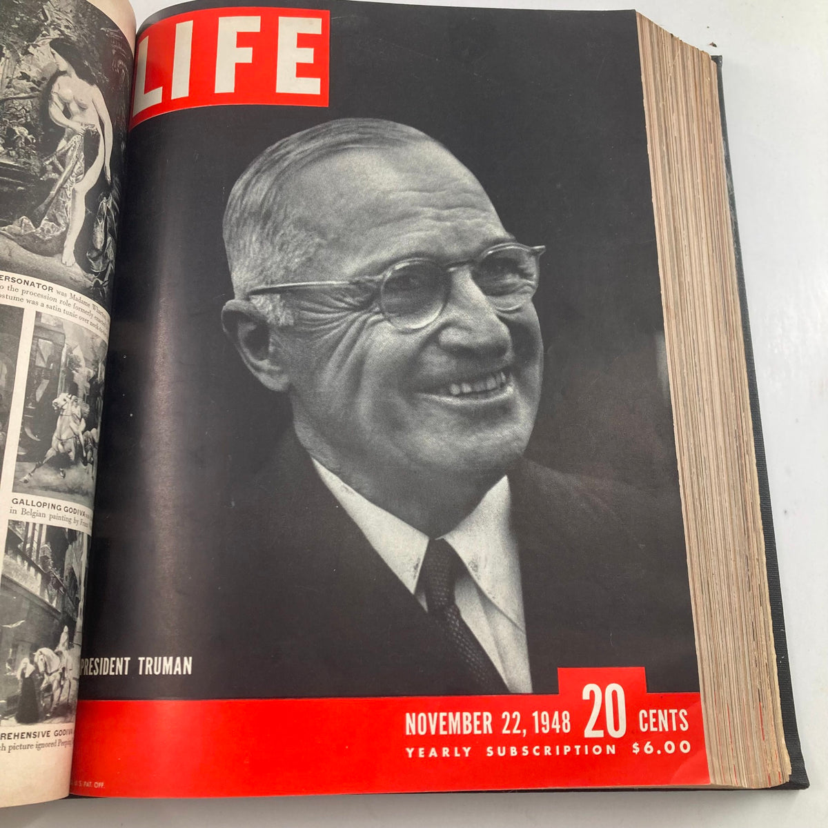 Cover of VTG 1948 Bound Life Magazine featuring President Truman from November 22, 1948, offering a glimpse into political history and leadership in America.